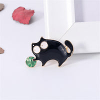 Gold-Plated & Black Oil Drop Cat Brooch