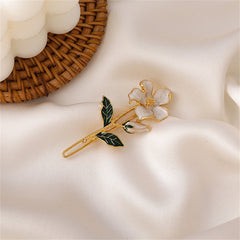 Green Enamel & 18K Gold-Plated Flower Hair Clip