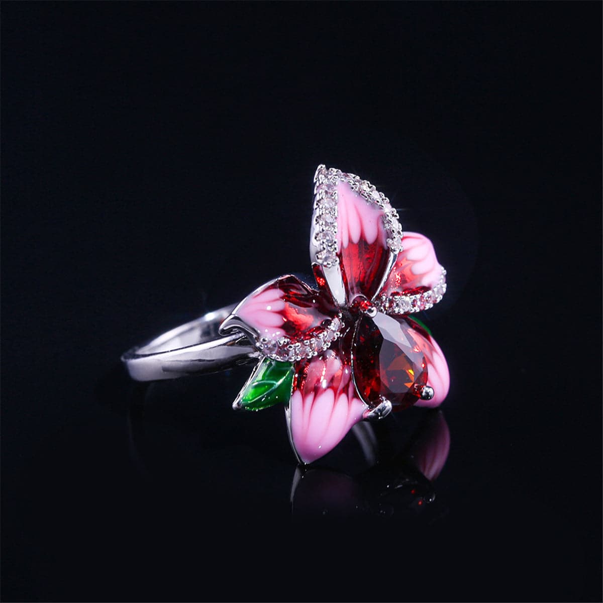 Pink Crystal & Cubic Zirconia Rose Ring