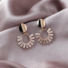 Elegant 18K gold-plated earrings with crystal accents, featuring a stunning circle drop design in gold and white.
