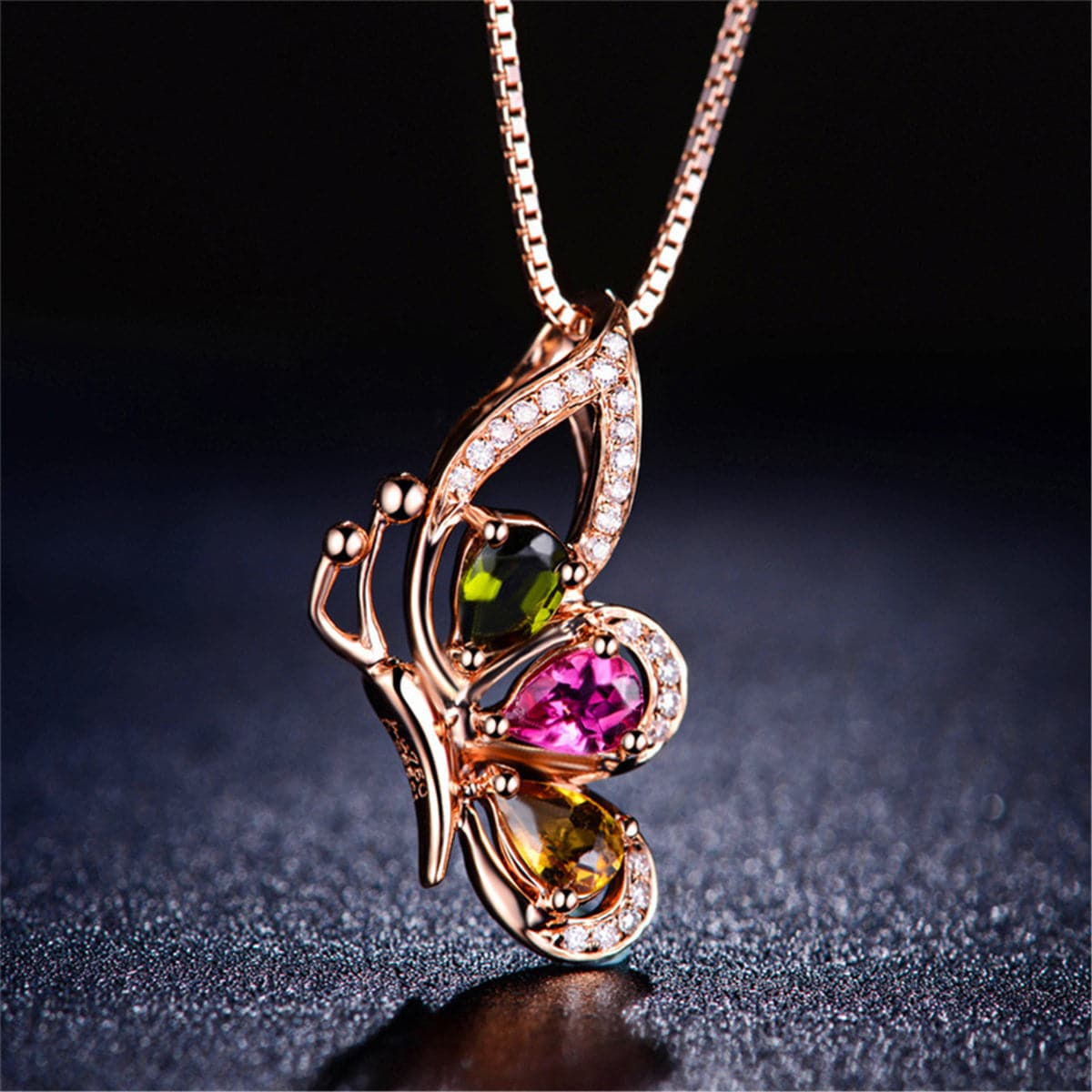 Crystal Cubic Zirconia Butterfly Pendant Necklace ST.REGION