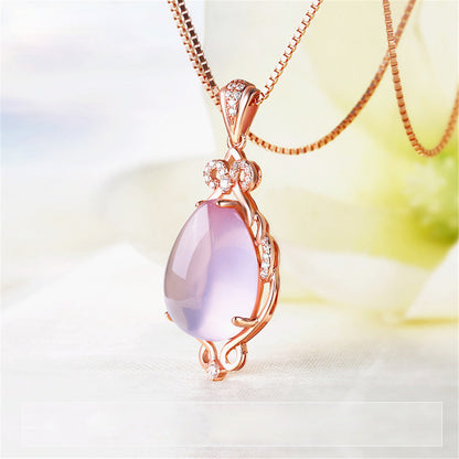 Ross Quartz and Cubic Zirconia Teardrop Pendant Necklace, pendant necklace for women, detail close-up