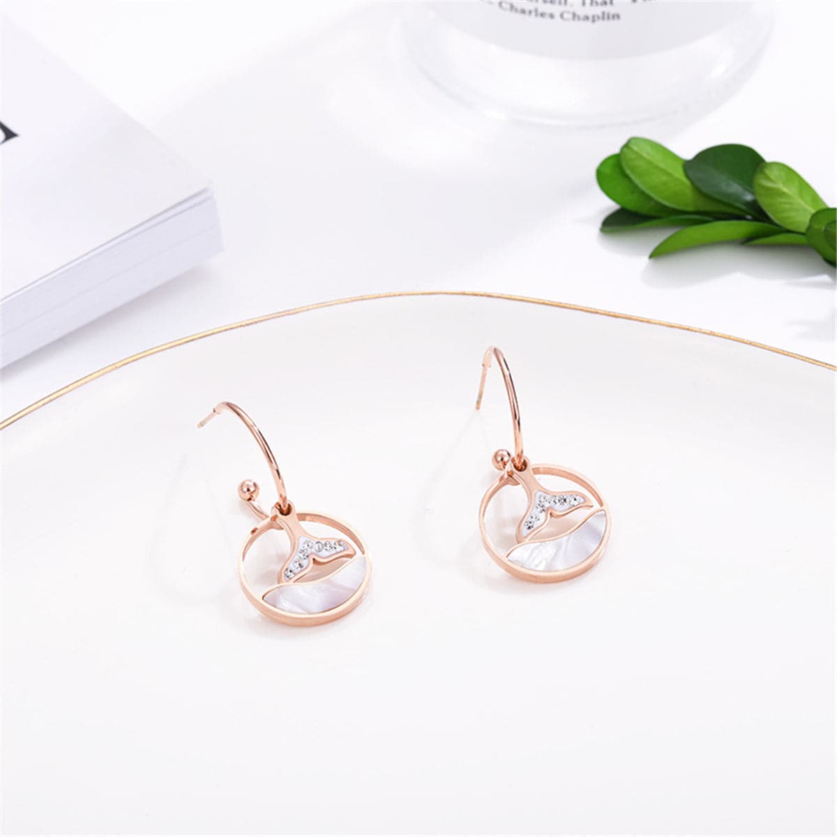 Cubic Zirconia & Rose Gold-Plated Whale Tail Drop Earrings