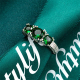 Green Crystal & Platinum-Plated Triple-Head Ring
