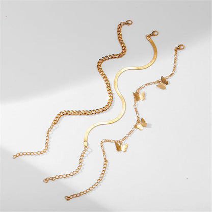 18K Gold-Plated Butterfly Charm Anklet Set, jewelry gift sets for women, everyday style, styled look