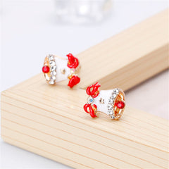 Cubic Zirconia & Enamel 18K Gold-Plated Christmas Bell Stud Earrings