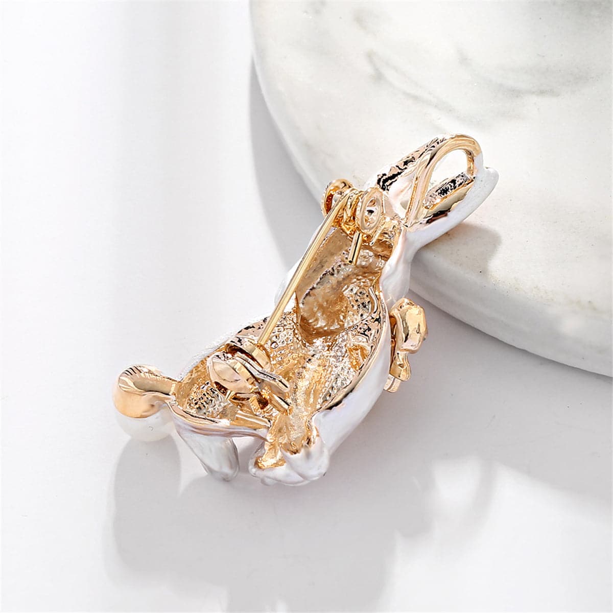 White and Cubic Zirconia Rabbit Brooch, brooch pin, vintage-inspired design, styled look