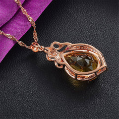 Yellow Crystal & Cubic Zirconia 18K Rose Gold-Plated Teardrop Pendant Necklace
