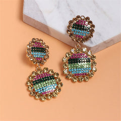 Cubic Zirconia & 18K Gold-Plated Stripe Pavé Round Drop Earrings