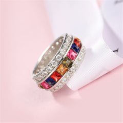 Pink & Orange Cubic Zirconia & Crystal Channel Ring