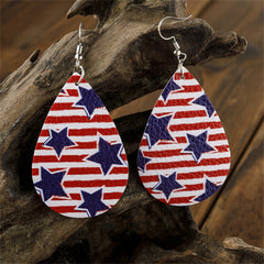 White & Red Polystyrene Starry Stripes Teardrop Drop Earrings