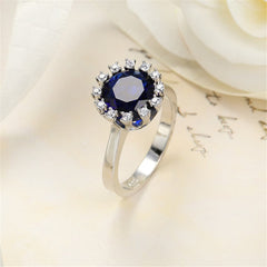 Navy Crystal & Cubic Zirconia Silver-Plated Halo Sunflower Ring