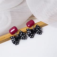 Red & Black Polka Dot Bow Drop Earrings