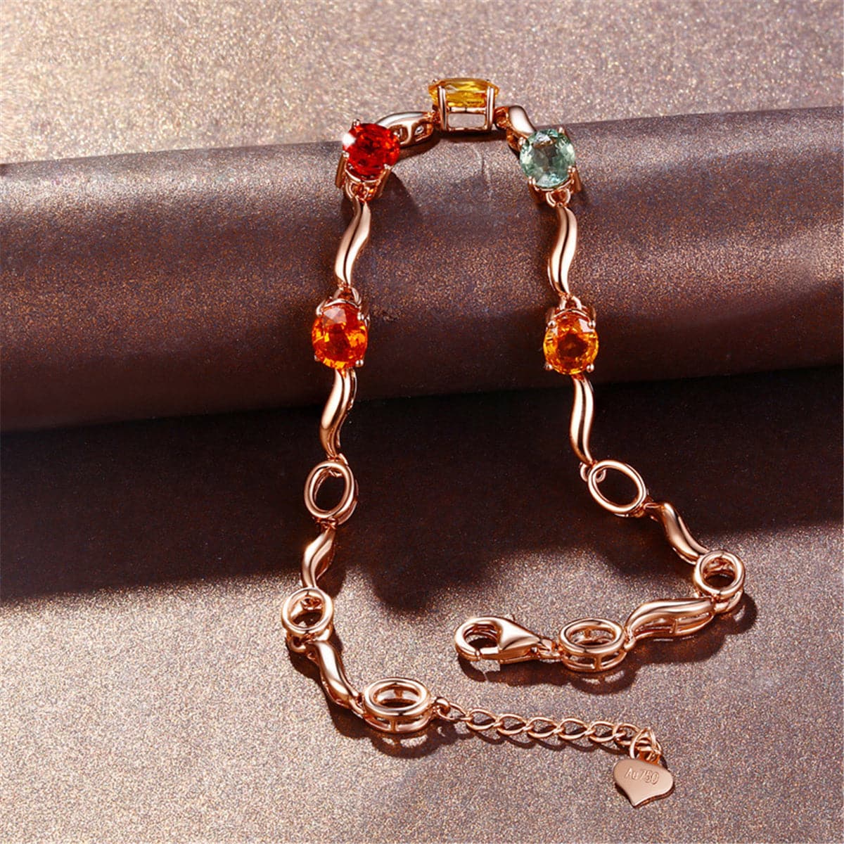 Yellow & Red Crystal & 18K Rose Gold-Plated Oval Station Bracelet