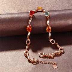 Yellow & Red Crystal & 18K Rose Gold-Plated Oval Station Bracelet
