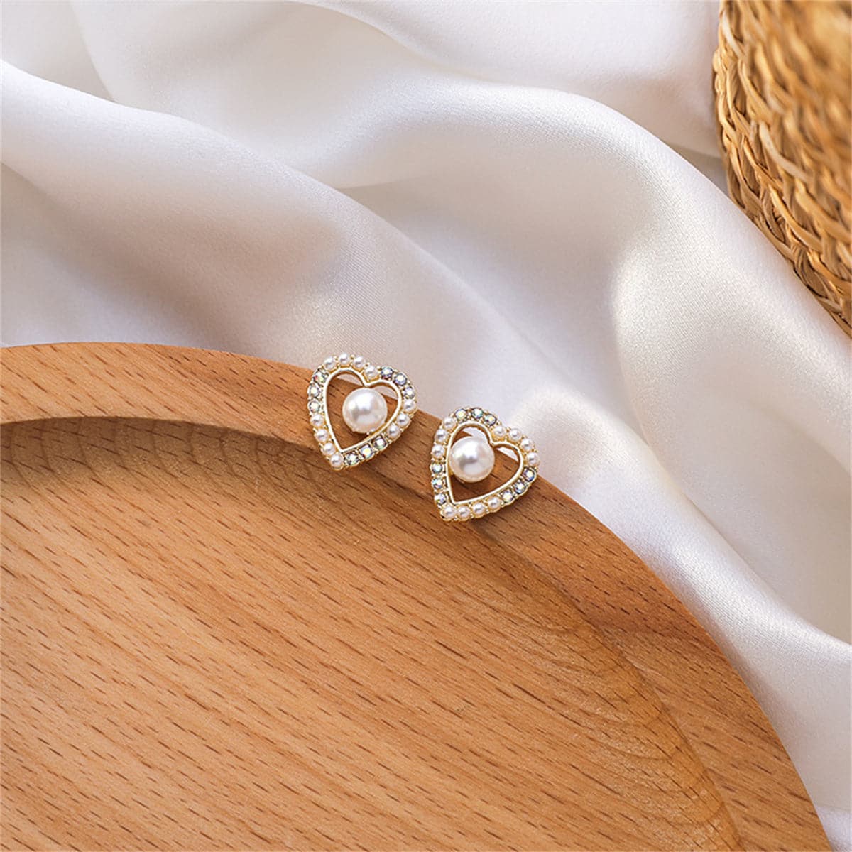 Pearl & Cubic Zirconia 18K Gold-Plated Heart Stud Earring