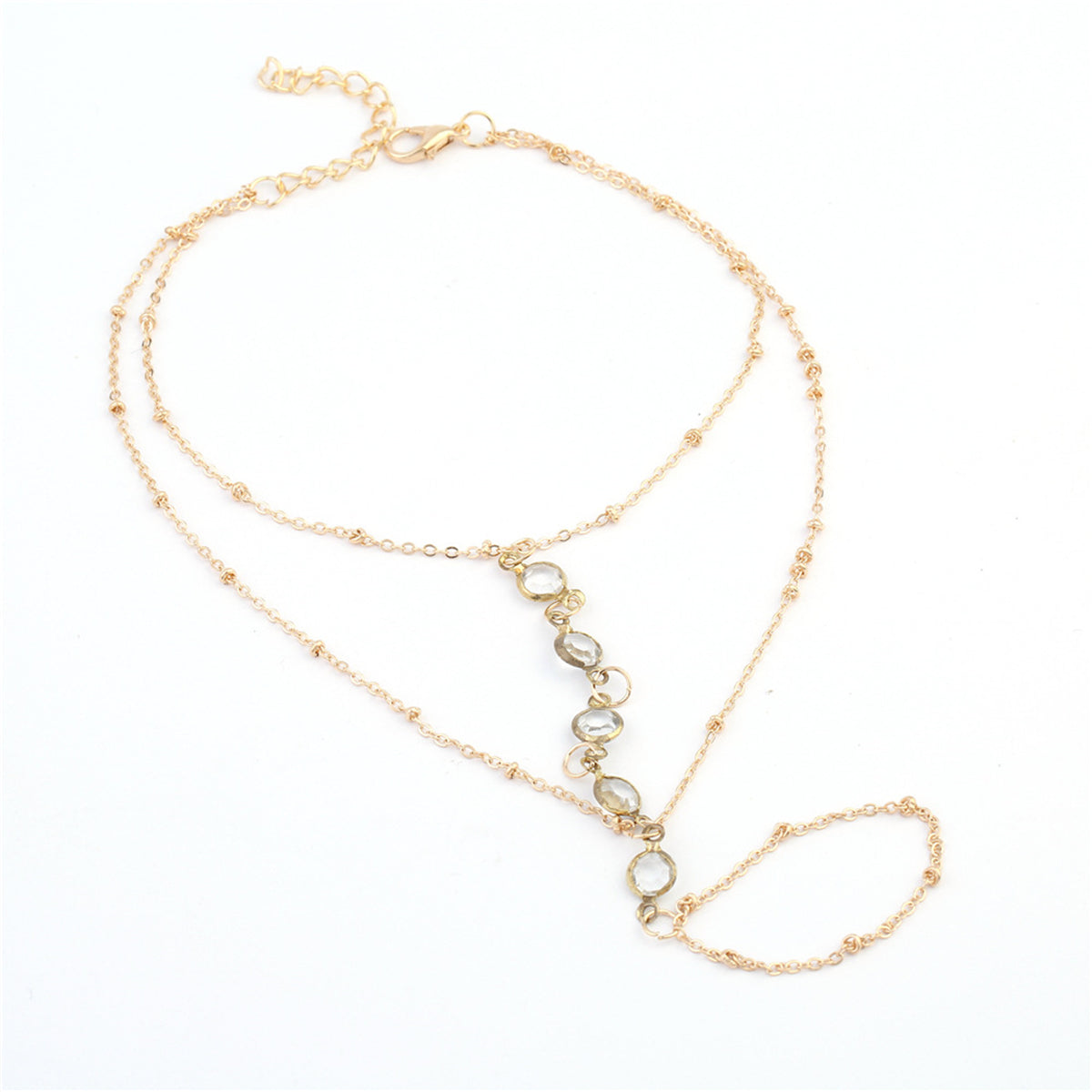 Crystal & 18K Gold-Plated Layered Ankle-To-Toe Ring Anklet