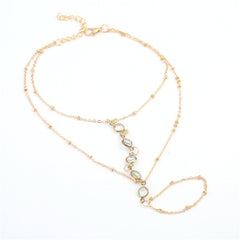 Crystal & 18K Gold-Plated Layered Ankle-To-Toe Ring Anklet