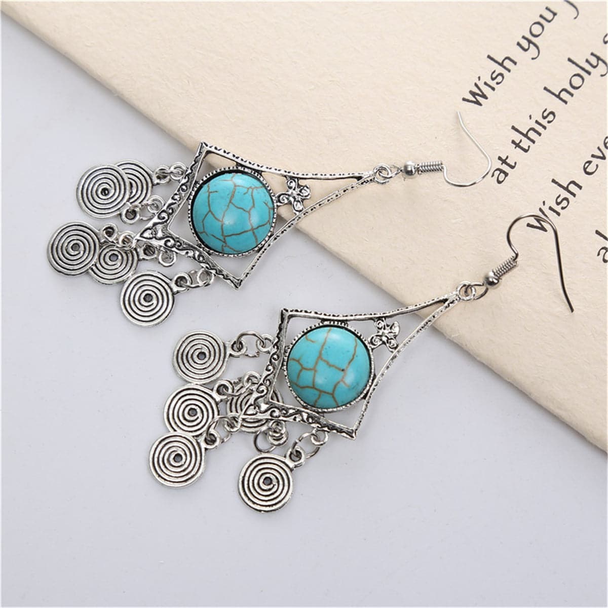Turquoise & Silver-Plated Vortex Drop Earrings