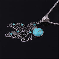 Reconstituted Turquoise & Cubic Zirconia Butterfly Pendant Necklace