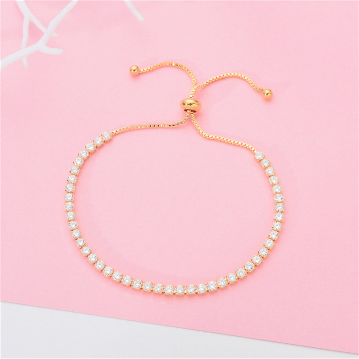 Cubic Zirconia & 18K Gold-Plated Adjustable Tennis Bracelet