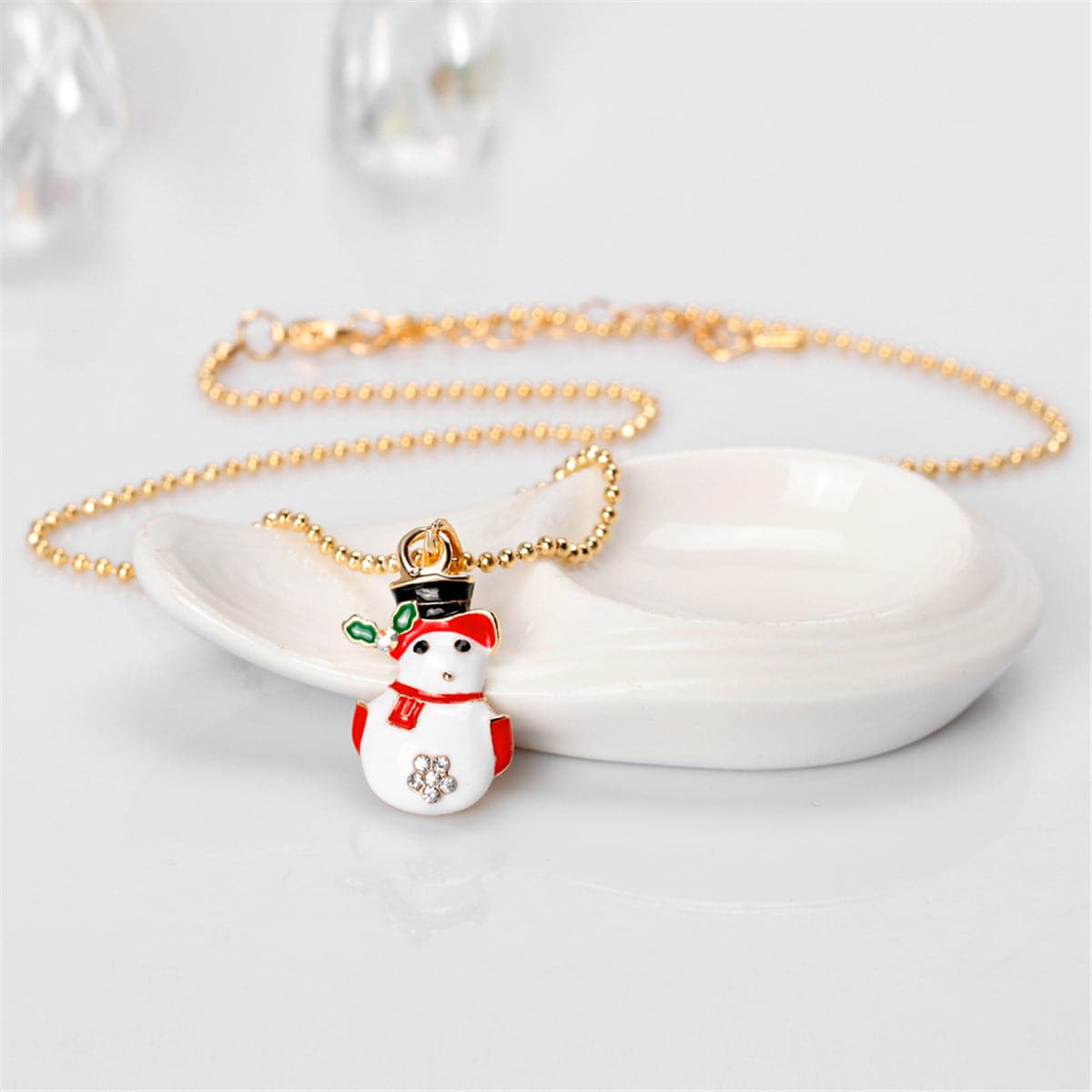 Cubic Zirconia & Enamel 18K Gold-Plated Snowman Pendant Necklace