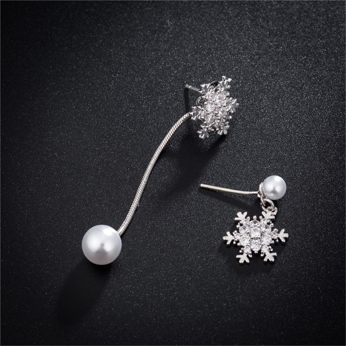 Cubic Zirconia & Pearl Silver-Plated Snowflake Drop Earrings