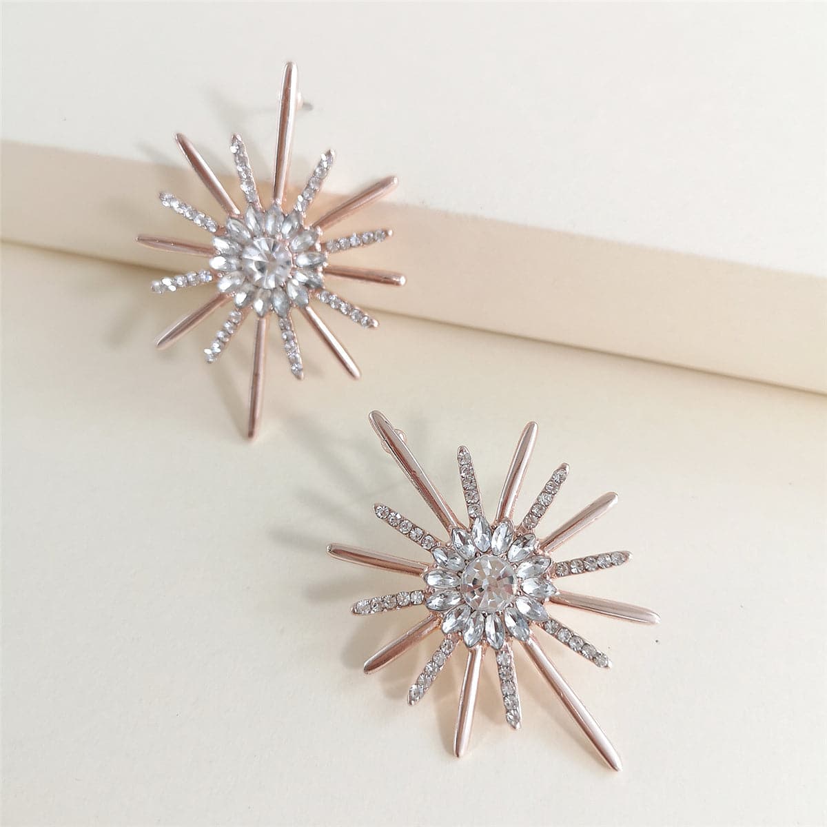 Cubic Zirconia & Crystal 18K Rose Gold-Plated Sunflower Drop Earrings