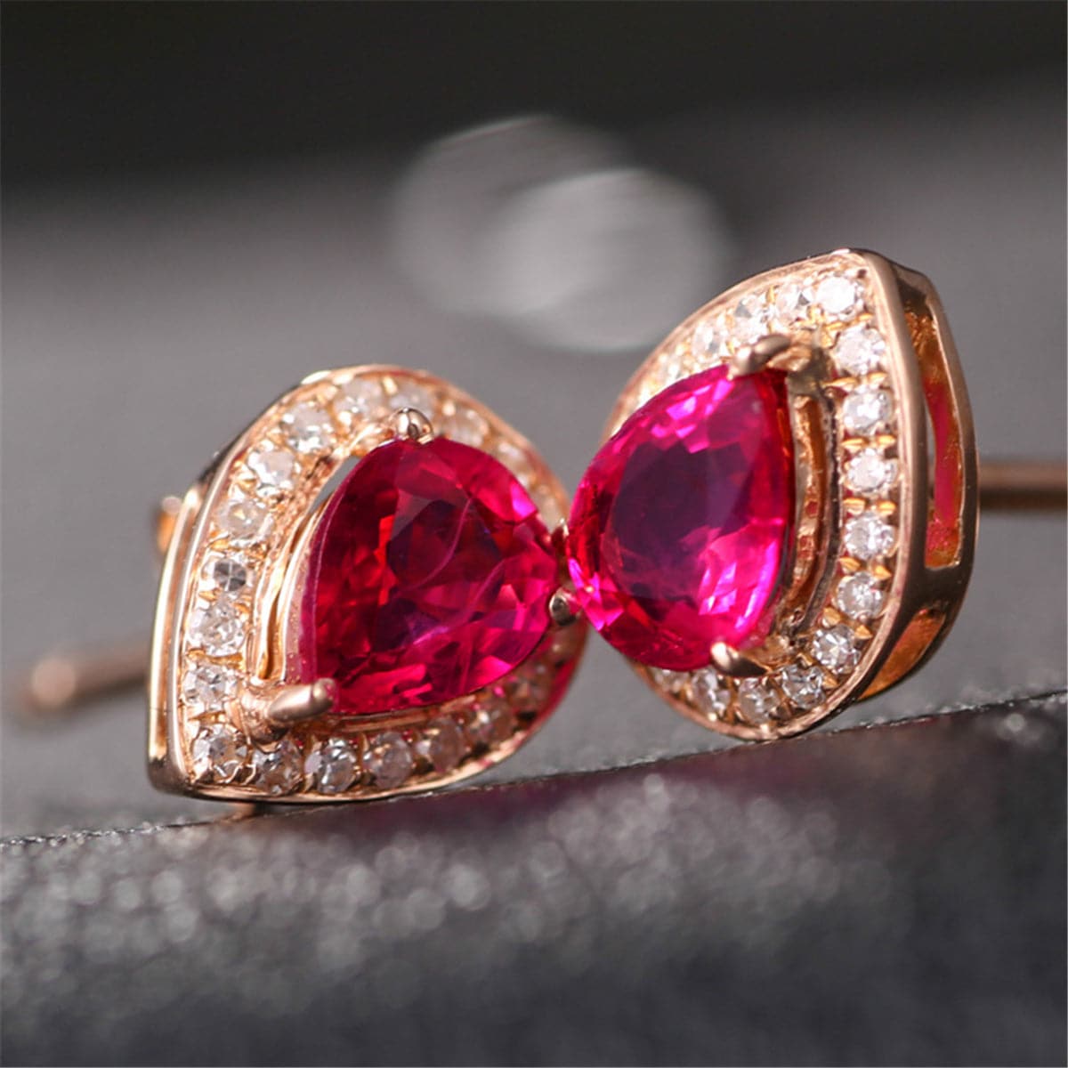 Red Crystal & Cubic Zirconia 18K Rose Gold-Plated Pear Halo Stud Earrings