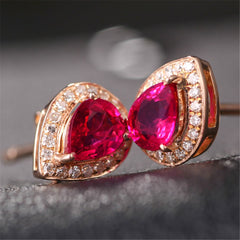 Red Crystal & Cubic Zirconia 18K Rose Gold-Plated Pear Halo Stud Earrings