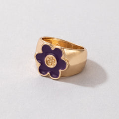 Purple Enamel & 18K Gold-Plated Milgrain Sunflower Ring