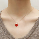Red Cubic Zirconia & 18k Rose Gold-Plated Roman Numeral Heart Pendant Necklace