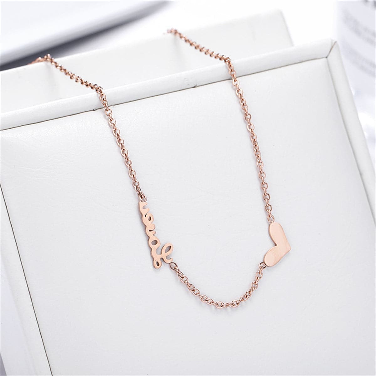 18K Rose Gold-Plated Heart 'Love' Anklet, rose gold anklet bracelet, vintage-inspired design, lifestyle look