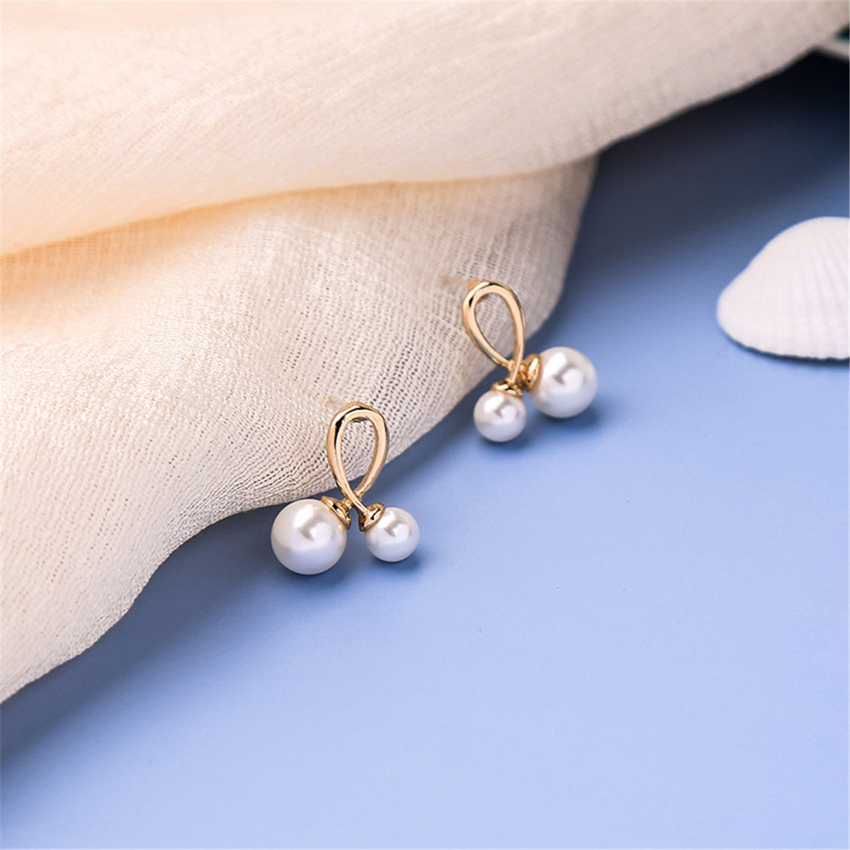 Pearl & 18K Gold-Plated Knot Stud Earrings