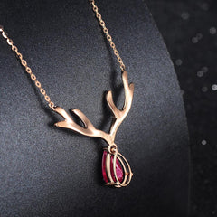 Red Crystal & Cubic Zirconia Antler Pendant Necklace