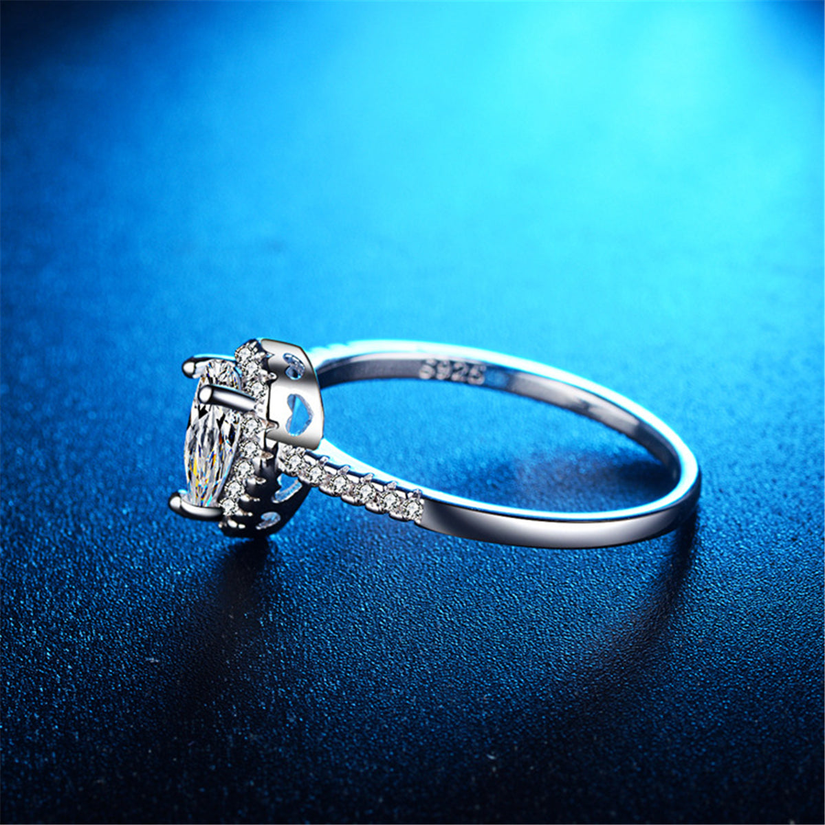 Pear-Cut Crystal and Silver-Plated Teardrop Ring, silver statement rings for women, everyday style, side view