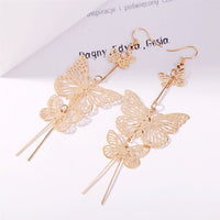 Goldtone Double Butterfly Drop Earrings
