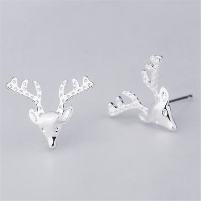 Silver-Plated Deer Stud Earrings, silver stud earrings for women, elegant gift for her, front view
