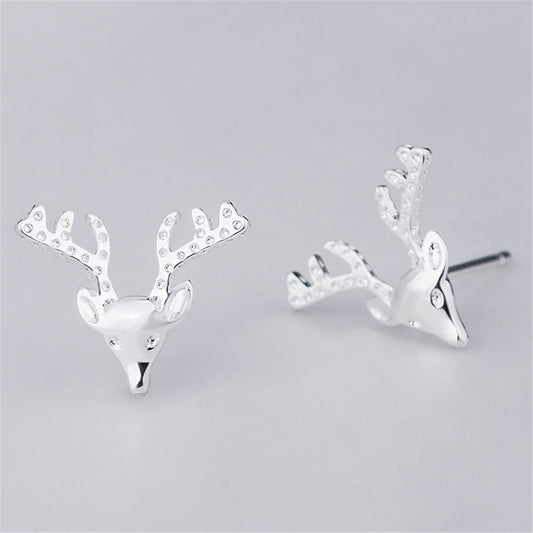 Silver-Plated Deer Stud Earrings, silver stud earrings for women, elegant gift for her, front view