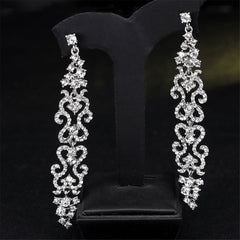 Cubic Zirconia & Silver-Plated Filigree Drop Earrings