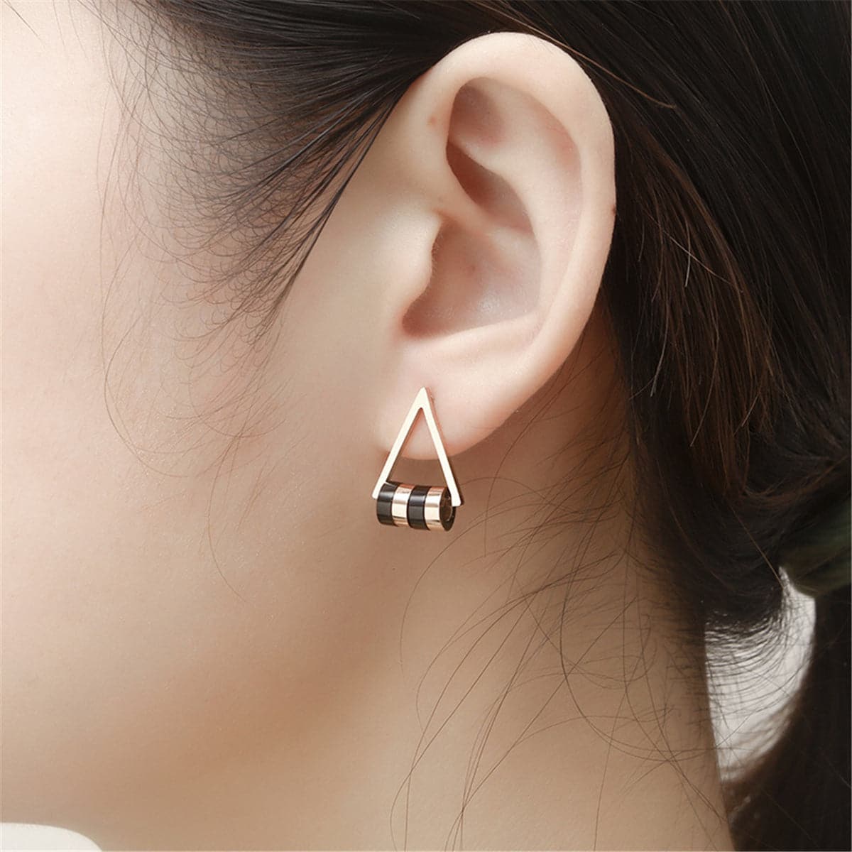 Black Acrylic & 18K Rose Gold-Plated Triangle Stud Earrings