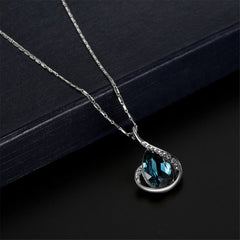 Blue & Silver-Plated Pear Pendant Necklace & Drop Earrings