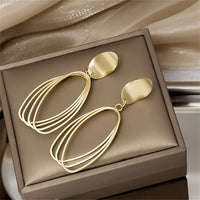 Goldtone Stacked Open Oval Drop Earrings