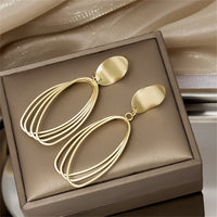 18k Gold-Plated Stacked Open Oval Drop Earrings