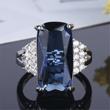 Blue & White Crystal Baguette-Cut Cocktail Ring - streetregion