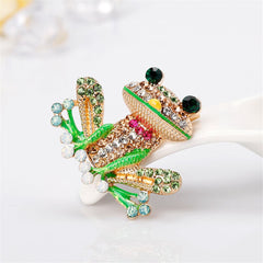 Green Cubic Zirconia & 18K Gold-Plated Frog Brooch