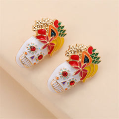 Cubic Zirconia & Enamel 18K Gold-Plated Masks Stud Earrings