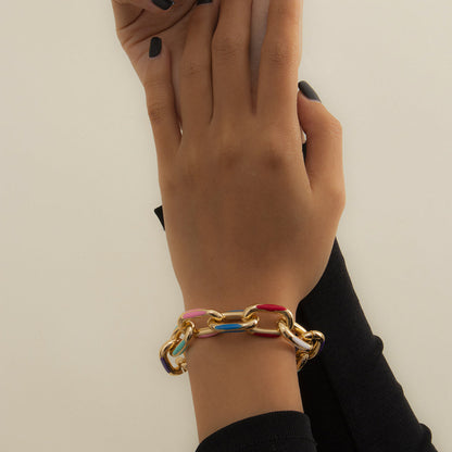 Multicolor Enamel and 18K Gold-Plated Cable Chain Bracelet, gold bracelet for women, vintage-inspired design, lifestyle look