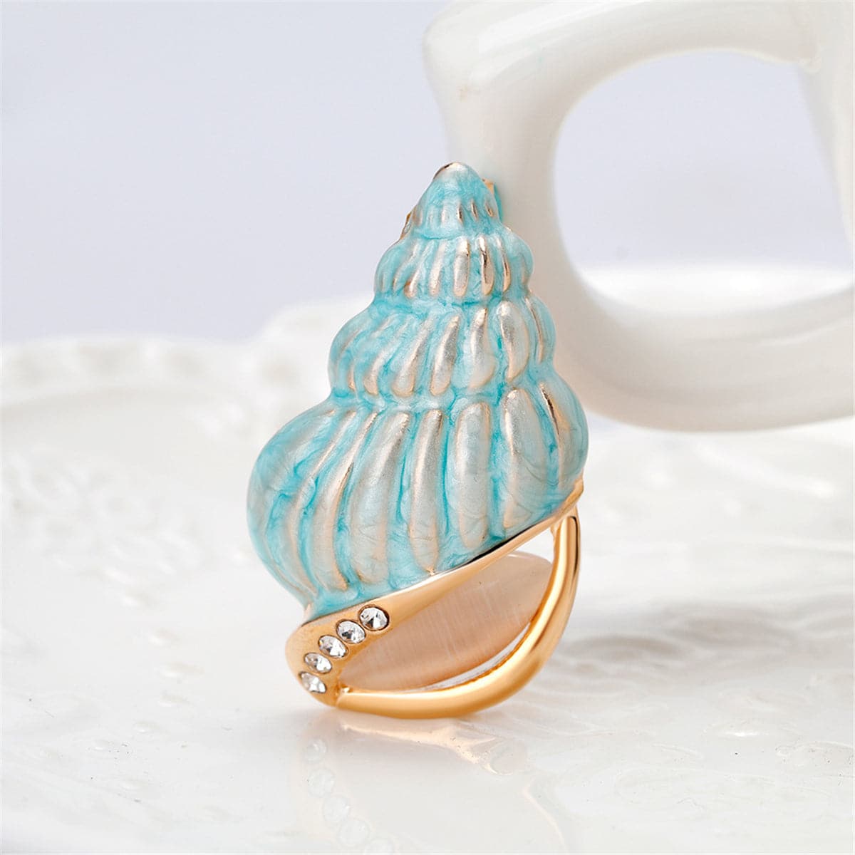 Cubic Zirconia & 18K Gold-Plated Conch Brooch