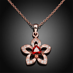 Red Cubic Zirconia & Rose Goldtone Flower Pendant Necklace - streetregion